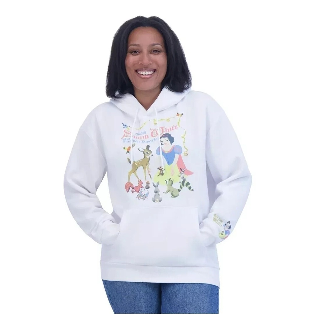 Disney Snow White Seven Dwarfs White Pullover Hoodie Womens Large Gildan Blend